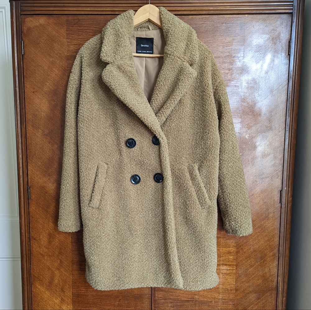 Bershka Faux shearling double-breasted coat